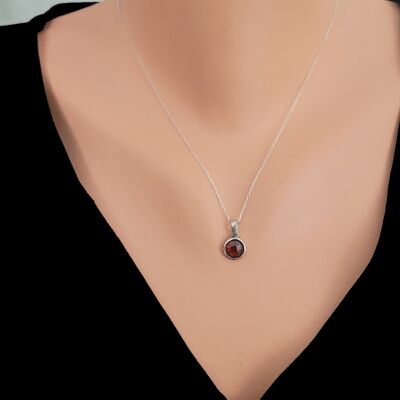 925 Ayar Gümüş Yuvarlak Yakut Renk Taşlı Kolye - 1