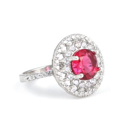 925 Ayar Gümüş Yuvarlak Yakut Renk Taşlı Yüzük - 2