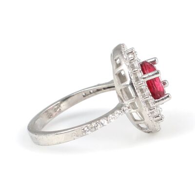 925 Ayar Gümüş Yuvarlak Yakut Renk Taşlı Yüzük - 3