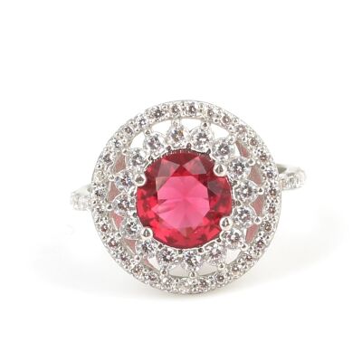 925 Ayar Gümüş Yuvarlak Yakut Renk Taşlı Yüzük - 4