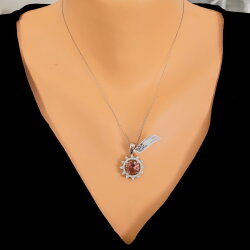 925 Ayar Gümüş Yuvarlak Zultanit Taşlı, Güneş Model Kolye - Nusrettaki