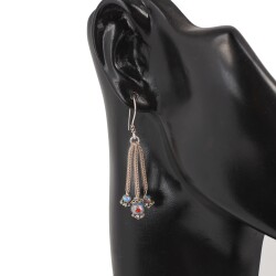 925 Silver Chain Designs Dangle Earrings with Enameled Balls - Nusrettaki (1)