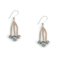 925 Silver Chain Designs Dangle Earrings with Enameled Balls - Nusrettaki