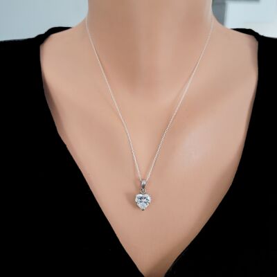 925 Ayar Gümüş Zirkon Taşlı Kalp Kolye - 1