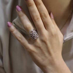 925 Ayar Gümüş Zirkon Taşlı S Modelli Yüzük - Nusrettaki