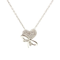 Silver Dragonfly & Heart Necklace with CZ - Nusrettaki (1)