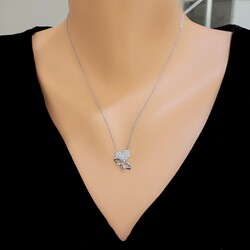 Silver Dragonfly & Heart Necklace with CZ - Nusrettaki