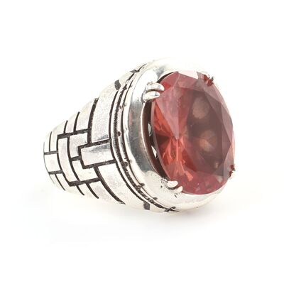 925 Ayar Gümüş Zultanit Oval Taşlı Erkek Yüzüğü - 3