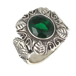 925 Ayar Gümüş Zümrüt Renk Kare Kasa Erkek Yüzüğü - Nusrettaki