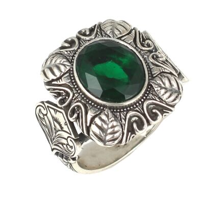 925 Ayar Gümüş Zümrüt Renk Kare Kasa Erkek Yüzüğü - 1