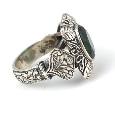 925 Ayar Gümüş Zümrüt Renk Kare Kasa Erkek Yüzüğü - 4