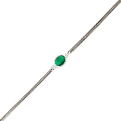 925 Ayar Gümüş Zümrüt Renk Taşlı Tilki Kuyruğu Zincir Bileklik - 3