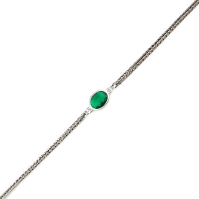 925 Ayar Gümüş Zümrüt Renk Taşlı Tilki Kuyruğu Zincir Bileklik - 3