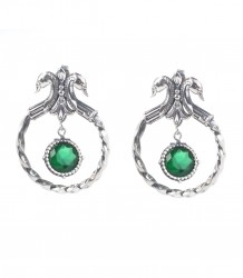 Silver Swan & Hoop Design Antique Earrings - Nusrettaki