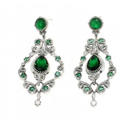 925 Silver Ancient Design Earrings with Emerald - Nusrettaki