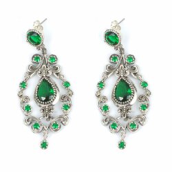 925 Silver Ancient Design Earrings with Emerald - Nusrettaki