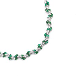 925 Ayar Gümüş Zümrüt Taşlı Lotus Çiçeği Model Su Yolu Kolye - 3