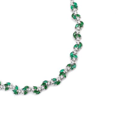 925 Ayar Gümüş Zümrüt Taşlı Lotus Çiçeği Model Su Yolu Kolye - 3