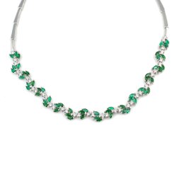 925 Ayar Gümüş Zümrüt Taşlı Lotus Çiçeği Model Su Yolu Kolye - 4