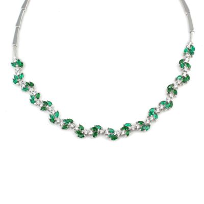 925 Ayar Gümüş Zümrüt Taşlı Lotus Çiçeği Model Su Yolu Kolye - 4