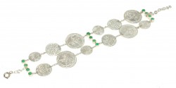 Silver Coin Bracelet with Emerald - Nusrettaki
