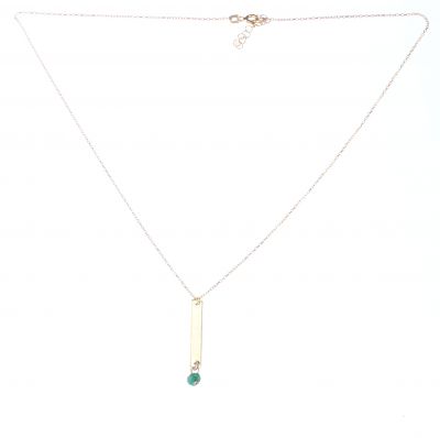 925 Ayar Gümüş Zümrüt Taşlı Plaka Kolye, Sarı - 3