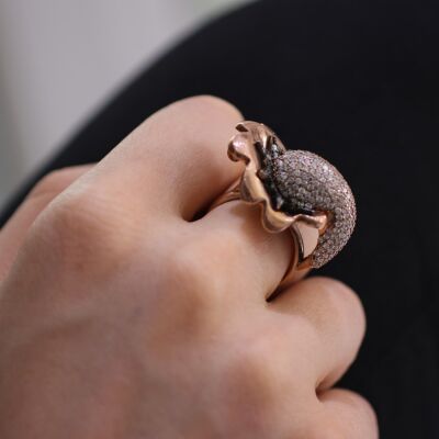 925 Ayar Pembe Gümüş Taşlı Yüzük - 3