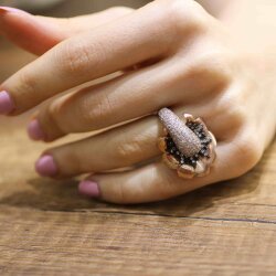 925 Ayar Pembe Gümüş Taşlı Yüzük - Nusrettaki