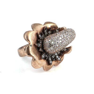 925 Ayar Pembe Gümüş Taşlı Yüzük - 5