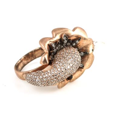 925 Ayar Pembe Gümüş Taşlı Yüzük - 6