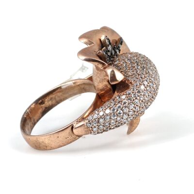 925 Ayar Pembe Gümüş Taşlı Yüzük - 7