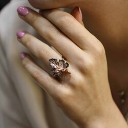 925 Ayar Rose Gümüş AsmaYaprağı Yüzük - Nusrettaki