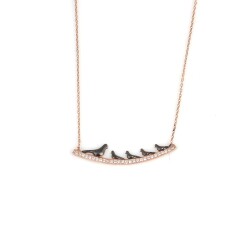 925 Ayar Rose Gümüş Beyaz Taşlı 5 Güvercinli Kolye - Nusrettaki (1)