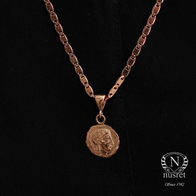 925 Ayar Rose Gümüş İskender Madalyon Kolye - 1