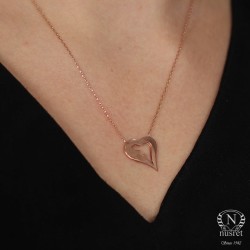 Sterling Silver Heart Necklace, Rose Gold Plated - Nusrettaki