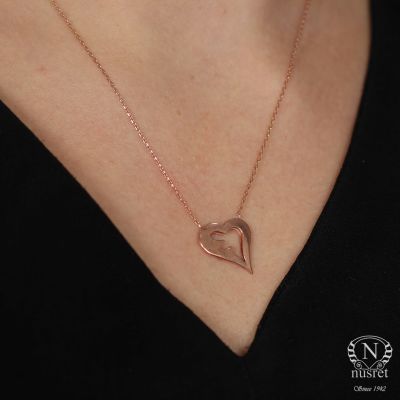 Sterling Silver Heart Necklace, Rose Gold Plated - 1