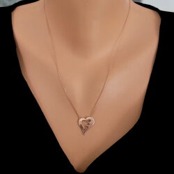 Sterling Silver Heart Necklace, Rose Gold Plated - Nusrettaki