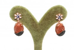 925 Rose Silver Brownstone & Snowflake & Evil Eye Drop Earrings - Nusrettaki (1)