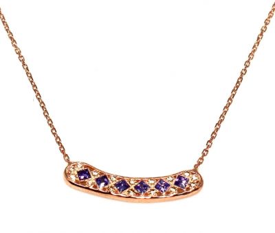 925 Ayar Gümüş Taşlı Aurora Kolye, Pembe - Mor Sarı Taş - 2