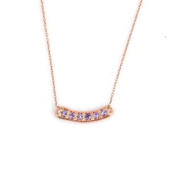 925 Ayar Gümüş Taşlı Aurora Kolye, Pembe - Mor Sarı Taş - Nusrettaki