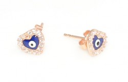 925 Rose Silver Evil Eye Heart Stud Earrings, White Zircon - Nusrettaki (1)