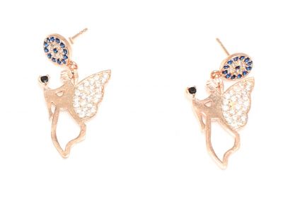 925 Rose Silver Fairy & Evil Eye Dangle Earrings - 4