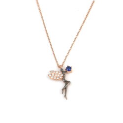 Silver Fairy Girl Design Necklace with Blue CZ - Nusrettaki