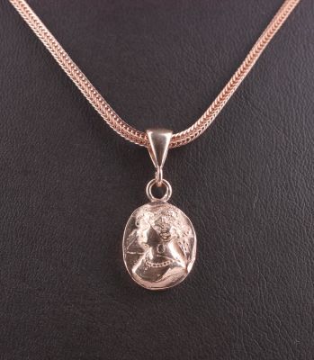 925 Ayar Rose Gümüş Queen Elizabeth Madalyon Kolye - 5