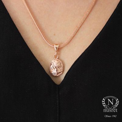 925 Ayar Rose Gümüş Queen Elizabeth Madalyon Kolye - 4