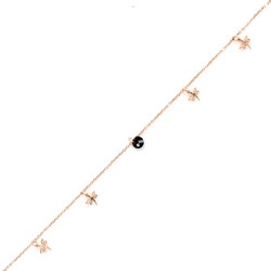 Nusrettaki - 925 Ayar Rose Gümüş Siyah Oniks Taşlı Yusufçuk Model Halhal