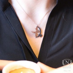 925 Ayar Rose Gümüş Siyah Taşlı Süpürgeli Cadı Kolye - 4