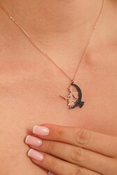 925 Ayar Rose Gümüş Siyah Taşlı Süpürgeli Cadı Kolye - Nusrettaki