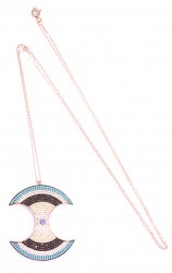 Rose Silver Big Evil Eye Long Necklace - 4