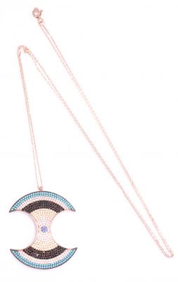 Rose Silver Big Evil Eye Long Necklace - 4